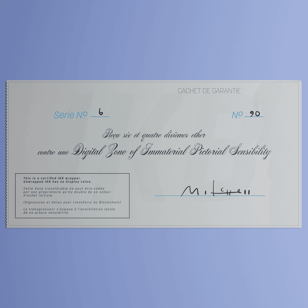 Digital Zone of Immaterial Pictorial Sensibility, Series 6, Edition 90. (Wrapped)