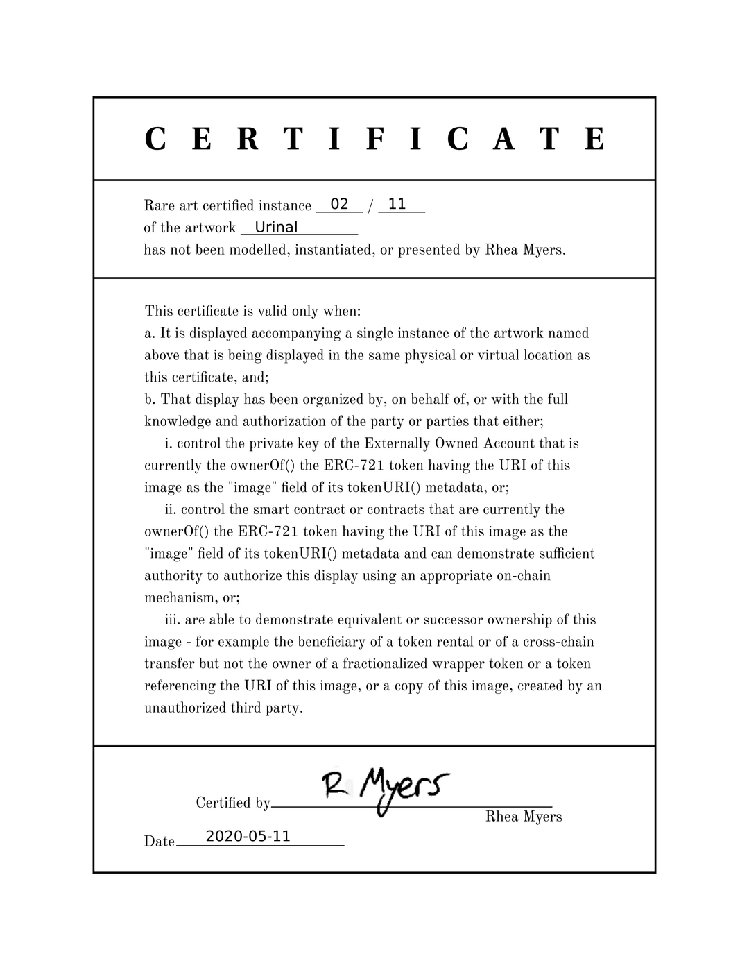 Certificate of Inauthenticity: Urinal (02 of 11)