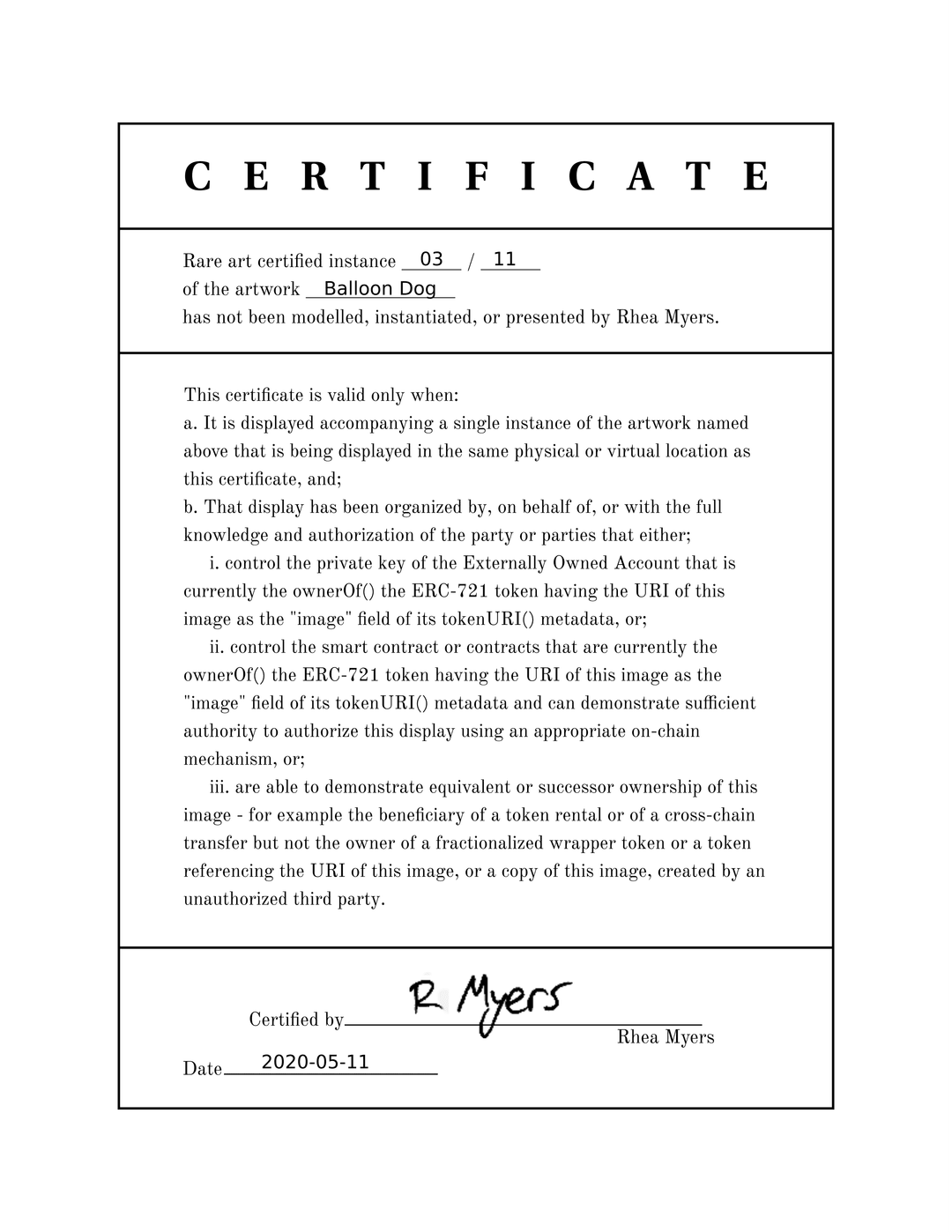 Certificate of Inauthenticity: Balloon Dog (03 of 11)