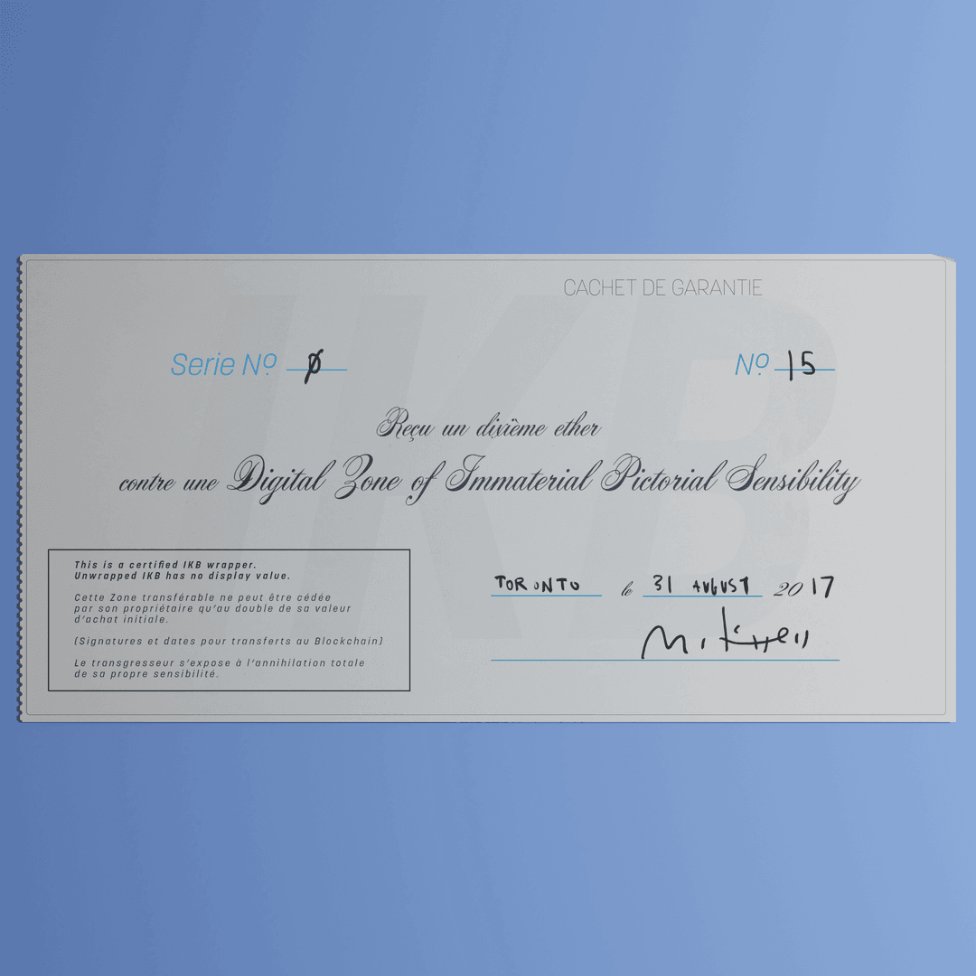 Digital Zone of Immaterial Pictorial Sensibility, Series 0, Edition 15. (Wrapped)