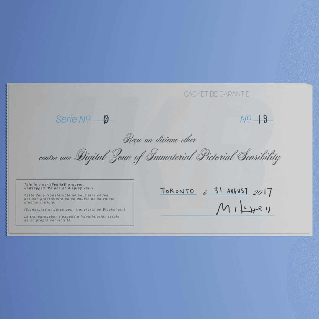 Digital Zone of Immaterial Pictorial Sensibility, Series 0, Edition 18. (Wrapped)