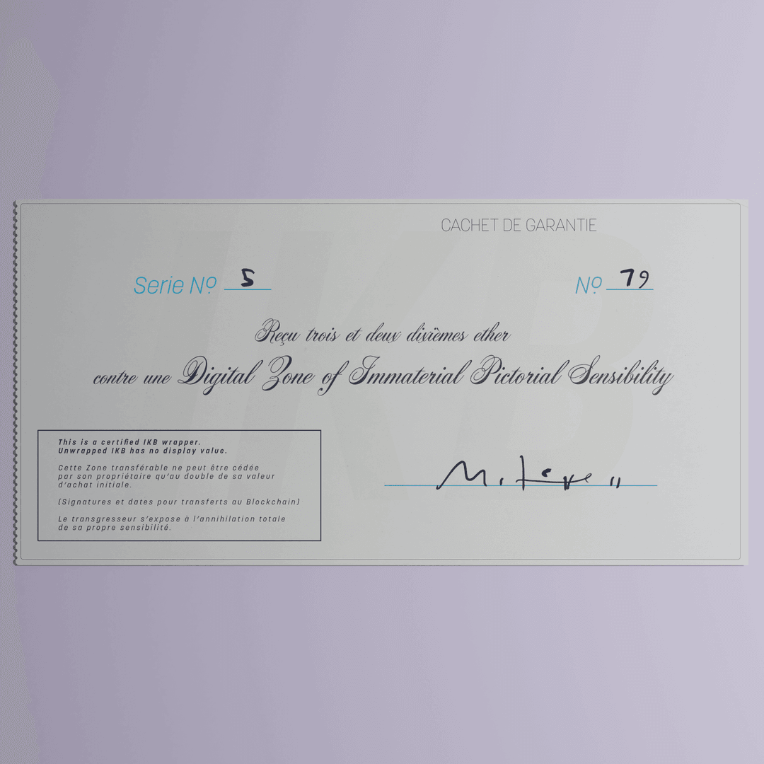 Digital Zone of Immaterial Pictorial Sensibility, Series 5, Edition 79. (Wrapped)