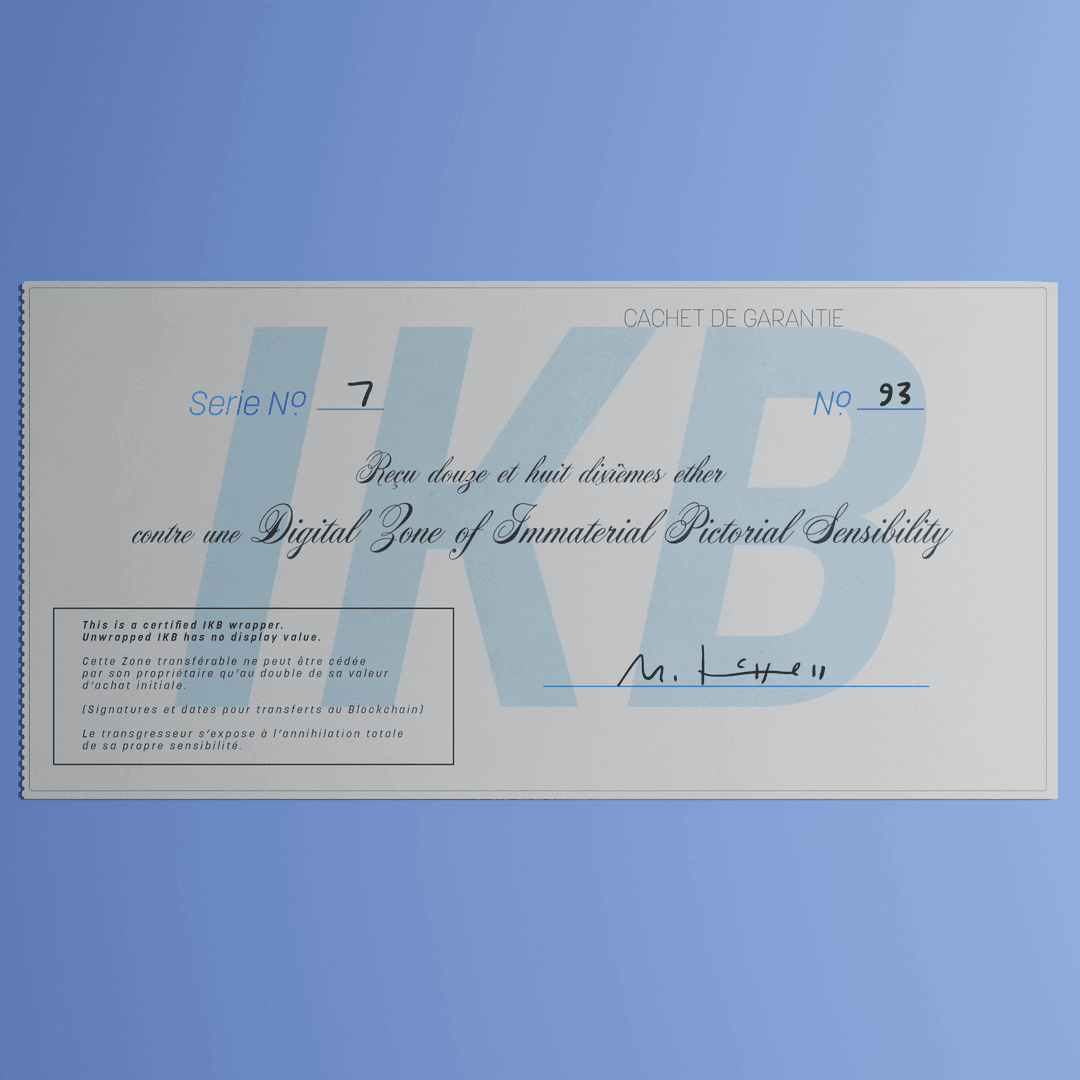 Digital Zone of Immaterial Pictorial Sensibility, Series 7, Edition 93. (Wrapped)